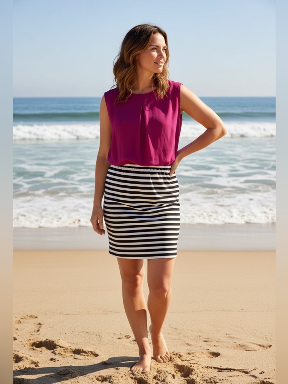 Speechless Fuchsia & Striped Knit Colorblock Dress NWT Size Medium (007)